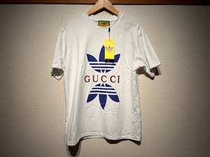 ♪送料無料★GUCCI × adidas★半袖カットソー★クルーネック★グッチ × アディダス★Tシャツ★ホワイト 白★S★海外正規品★紙タグ付き♪