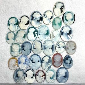 1円〜大量!!作家物入り!!≪ストーンカメオおまとめ223.7g≫n 1118.5ct ルース stone cameo ブローチ 貴婦人 アンティーク 彫刻 w4 46