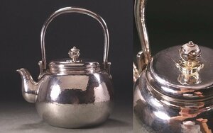 ∇花∇最高級煎茶道具 銀地槌目湯沸 七宝透自在摘 高貴な銀瓶 重量524g 銀保証品