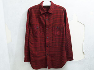 美品 TENDERLOIN T-HOUND SHIRT ウール チェック シャツ タックイン ロング 千鳥格子 RED S テンダーロイン F