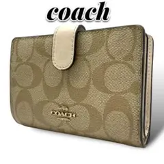 COACH コーチ 二つ折り財布 ミディアムウォレット PVC レザー ベージュ