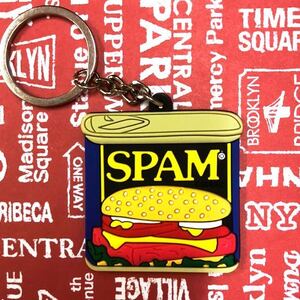 ラバーキーリング／SPAM スパムバーガー キーホルダー アメリカン雑貨 アメキャラ 車 バイク アクセサリー小物