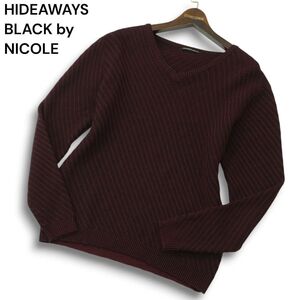 21AW★ HIDEAWAYS BLACK by NICOLE ハイダウェイ ニコル 秋冬 バイアス ジャカード Vネック ニット セーター Sz.46　メンズ　A4T12575_B#K