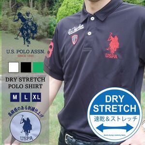 NewEdtion GOLF?? セレクト U.S.POLO ASSN. ゴルフ ポロ ワッペン ポロシャツ 夏 半袖シャツ・両胸ワッペン 袖#3 USPA-301 (ブラック,XL)