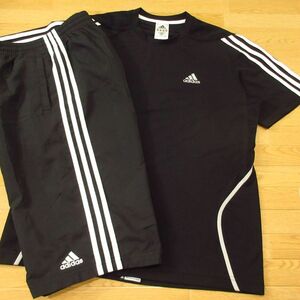 ◎使用少なめ！L 上下セット！adidas アディダス◆ジャージ / 半袖 Tシャツ&ハーフ ショートパンツ 速乾！◆メンズ 黒◆B4846