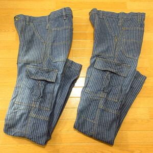 ◎美品！M 2本セット！DOGMAN 岡山デニム◆デニムカーゴパンツ ストレッチ ワーク 作業着 USED加工◆メンズ 青 まとめ売り◆CA0435