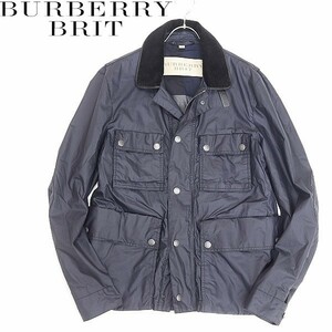 ●BURBERRY BRIT バーバリー ブリット ワックス オイルド コーティング コート ジャケット 紺 ネイビー M