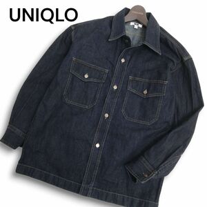 21AW★ UNIQLO U ユニクロ ユー ルメール 通年 インディゴ オーバーサイズ 長袖 デニム シャツ Sz.S　メンズ　C4T08558_9#O