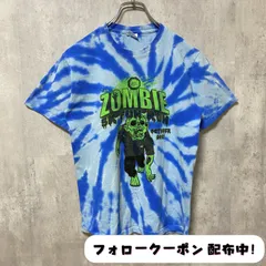 古着 used　半袖ゾンビプリントTシャツ　タイダイ柄　青　