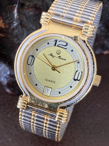 【Mavy Maison QUARTZ WACTH】GOLD SILVER マビーメイゾン　USED 日本製　デート付き　3針【23/03 TY-2D】