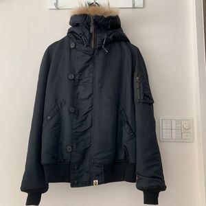 A BATHING APE/アベイシングエイプ MA-1 フードファー付き　ブラック　sizeM メンズ　綺麗な状態では激レア　青山APE購入品