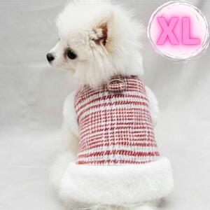 新品　犬服　ドッグウエア　ペット　アウター　XL　レッド　ボア　コート　防寒対策