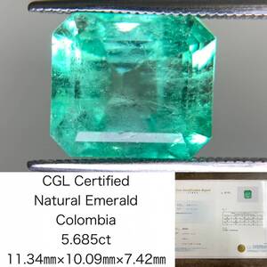 エメラルド 5.685ct 宝石ソーティング付き Colombia 11.34×10.09×7.42 ルース（ 裸石 ） 2949Y