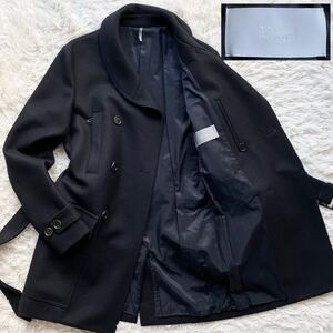 希少 未使用級 Lサイズ DIOR DIOR HOMME 2012AW ウール トレンチコート ベルデットコート ブラック ロゴ刻印釦 ディオールオム メンズ 黒