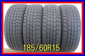 ■中古タイヤ■　185/60R15 84Q DUNLOP WINTERMAXX WM02 フィット アクア スイフト等 冬タイヤ スタッドレス 激安　送料無料　A195