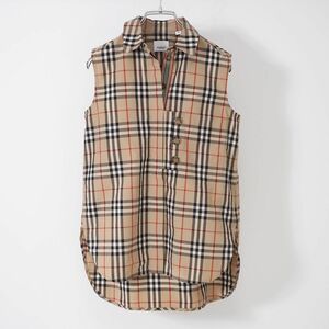 4-SG010 バーバリー BURBERRY 現行 ノースリーブ ブラウス シャツ ブラウン ノバチェック 38 レディース