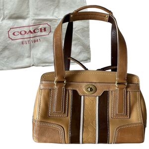 COACH コーチ キャリーオール ハンドバッグ レザー シグネチャー ターンロック ブラウン ブラウン系 ベージュ 11607 レディース 保存袋有