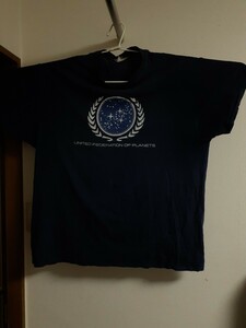 6か所穴あり。リメイク リペア 用 素材 惑星連邦 スタートレック Tシャツ Star Trek United Federation of Planets Navy ネイビー