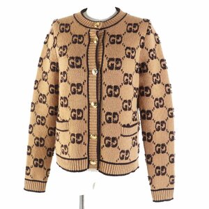 未使用品◎GUCCI グッチ 22AW 713300 GGウール ブークレ ジャカード カーディガン ブラウン系 S 伊製 正規品 レディース 定価286000円