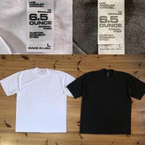 Lサイズ 2枚組 LOS ANGELES APPAREL 6.5oz Garment Dye T-Shirt ロサンゼルスアパレル ロスアパ Tシャツ USA製 無地 白 黒 新品未使用品