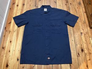 Dickies USA輸入　メンズM ネイビー　100円スタート　売り切り　古着　ワークシャツ　半袖シャツ 紺色　卸 work