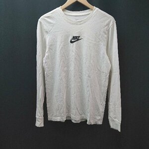 ◇ NIKE ナイキ バックプリント コットン100% クルーネック カジュアル 長袖 Tシャツ サイズL ホワイト メンズ E