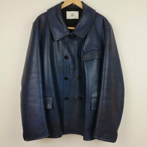 OUTIL　レザージャケット　サイズ:2　ネイビー　牛革　ウティ　OV-T016　VESTE NEUCHATEL ダブルブレスト