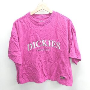 ◇ ⊂ Dickies ディッキーズ ロゴ刺? 半袖 Tシャツ サイズM ビビッドピンク ホワイト レディース E