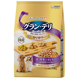 （まとめ買い）ユニ・チャーム グラン・デリ カリカリ仕立て 成犬用 彩り野菜入りセレクト 1.6kg 犬用フード 〔×3〕