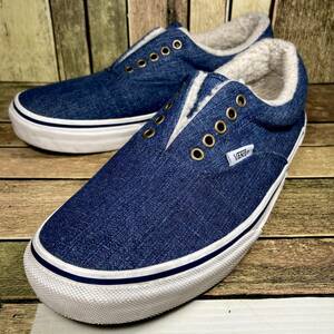 SK118　■　VANS バンズ　■　表記サイズ 27.0cm US9　■　デニム 　ボア　ブルー　スリッポン　フラット　デッキ