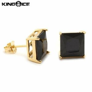 【トップの幅 5mm】King Ice キングアイス オニキス プリンセスカット スタッド ピアス ゴールド Onyx Princess-Cut Stud Earrings メンズ