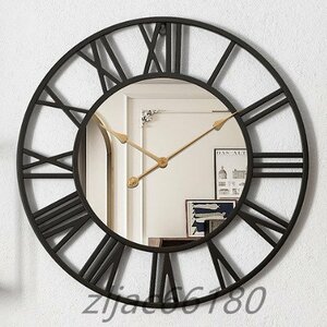 ラウンドミラーウォールクロック シンプル ヨーロピアン モダン ヴィンテージ インテリア リビング ベッドルーム 壁掛け時計 ブラック