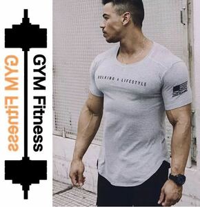 【GYM×Fitness】Number 88 Tシャツ Mサイズ グレー/トレーニング/ウェア/ゴールド/筋トレ/ダンベル/ジム/タンクトップ/メンズ/プロテイン