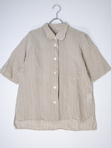 MARGARET HOWELL/マーガレットハウエル BLOD STRIPE COTTN SILK コットンシルク ラウンドカラーストライプ半袖シャツ [LSHA75536]