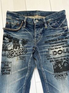 ★送料無料 HYSTERIC GLAMOUR　ヒステリックグラマー　NEW YORK DOLLS　ダメージ加工スタッズデニム 　XXS