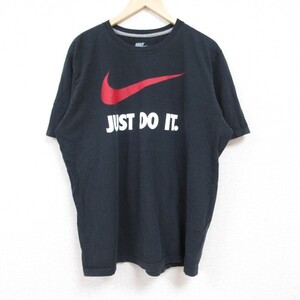 XL/古着 ナイキ NIKE 半袖 ブランド Tシャツ メンズ JUST DO IT ビッグロゴ 大きいサイズ コットン クルーネック 黒 ブラック 24jun05