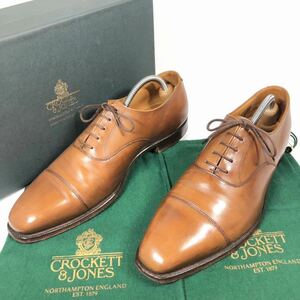 【クロケット&ジョーンズ】本物 CROCKETT&JONES 靴 26cm 茶 ハラム HALLAM ストレートチップ ビジネスシューズ 本革 レザー メンズ 8 E 箱