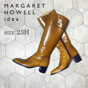 ◆定価35,000円 日本製 マーガレットハウエル【MARGARET HOWELL IDEA】牛革 サイドジップ レザーロングブーツ 23H キャメル◆