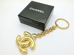 1000円スタート キーホルダー CHANEL シャネル ココマーク マトラッセ ゴールド 箱付 キーリングチャーム/ビンテージアクセサリー SKS L220