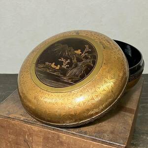 旧家引上げ品11 時代茶道具 金地 山水風景蒔絵 喰籠 時代箱 cxp