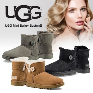 ★値下げ★国内正規品UGG・アグミニベイリーボタンブラック＜6＞柔らかいソフトで履きやすいムートンショートブーツ★元箱有廃盤ラスト★