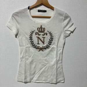 1-479 D&G ドルチェ＆ガッバーナ DOLCE&GABBANA レディース トップス Tシャツ カットソー 刺繍 コンビ 半袖 Beads N Tee ビーズ 装飾 42