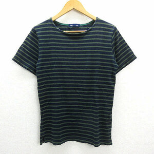 Z■シップス/SHIPS ボーダー柄カットソーTシャツ/バスク■紺/緑【メンズM】MENS/細身134【中古】■