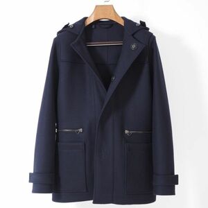 【美品】 ランバン LANVIN 4-TE019 フード付き ウール コート ネイビー 44 メンズ