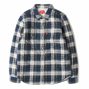 Supreme シュプリーム シャツ サイズ:M 15AW 裏地シェルパボア チェック フランネルシャツ Flannel Sherpa Shirt ネイビー ホワイト