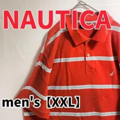 Y1【NAUTICA】ボーダ半袖ポロシャツ【XXL】オレンジ