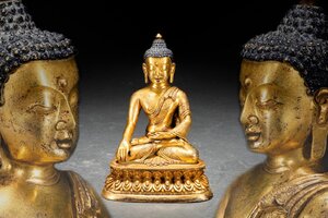 【清】某有名オークション買入 清時代物 中国伝来 金銅 阿弥陀如来造像 共箱 仏教文化 当時物保証 骨董品 古美術