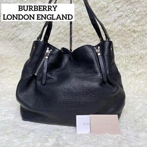 【極美品】BURBERRY LONDON ENGLAND　バーバリーロンドン　 ハンドバッグ　トートバッグ ノバチェック　カーフレザー　ブラック　黒