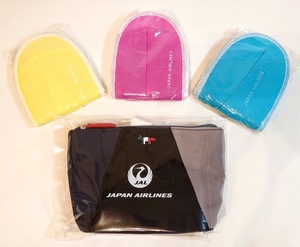 【新品未使用】JAL国際線ビジネスクラスオリジナルアメニティポーチ「Maison Kitsune（メゾンキツネ）」とスリッパ3色セット