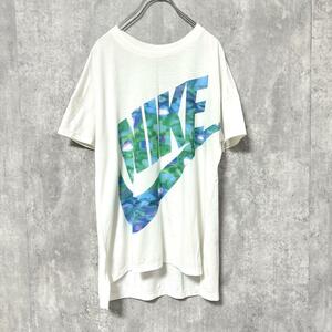 ナイキ ビッグロゴ NIKE Mサイズ 半袖 Tシャツ ホワイト グリーン レディース ウィメンズ 古着 WHITE GREEN USED品